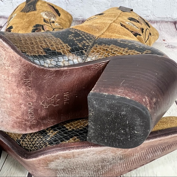 Antonio Melani Brown Suede and Snakeskin Floral Embroidery Heeled Cowboy Boots - Picture 16 of 16